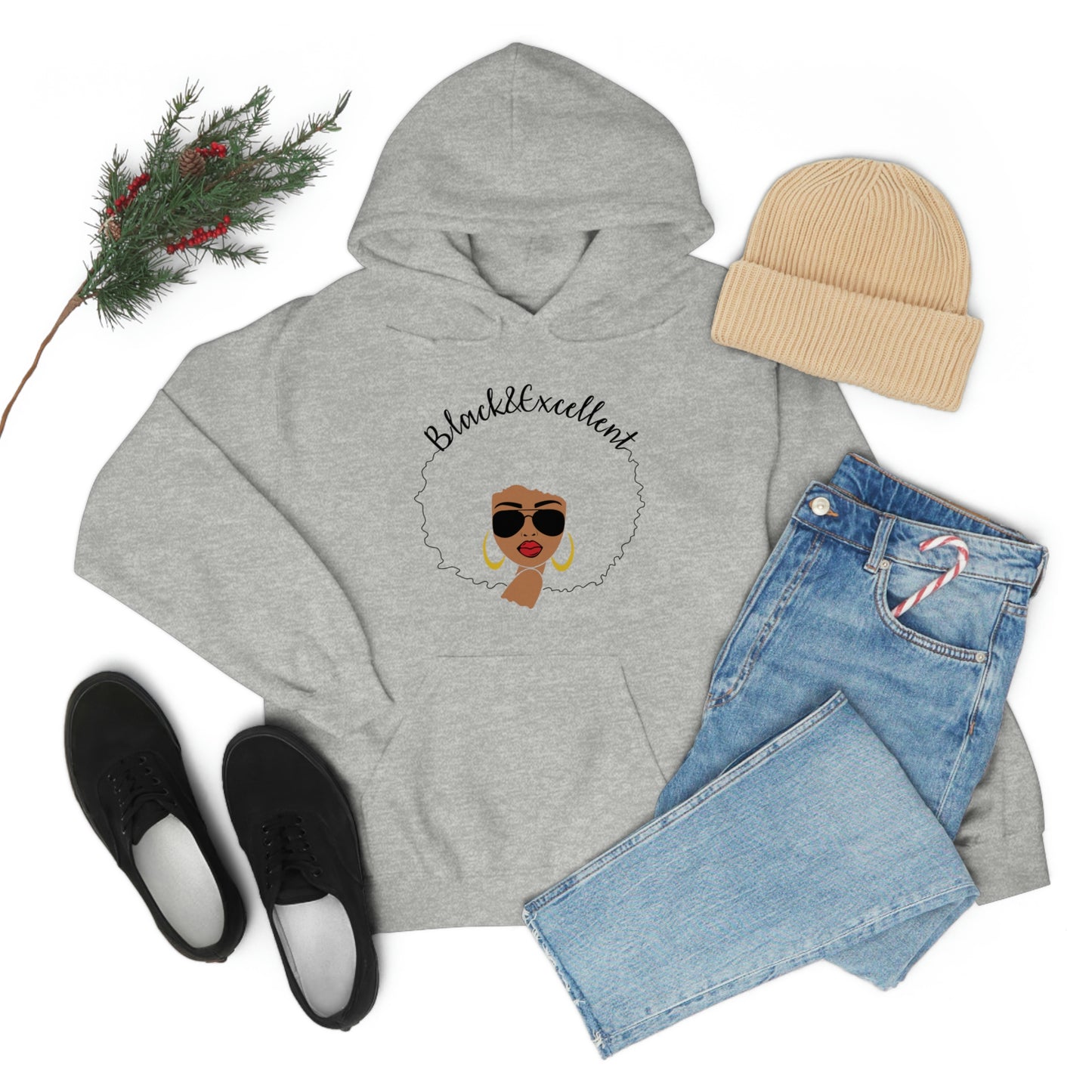 Black and Excellent Heavy Blend Hooded Sweatshirt
