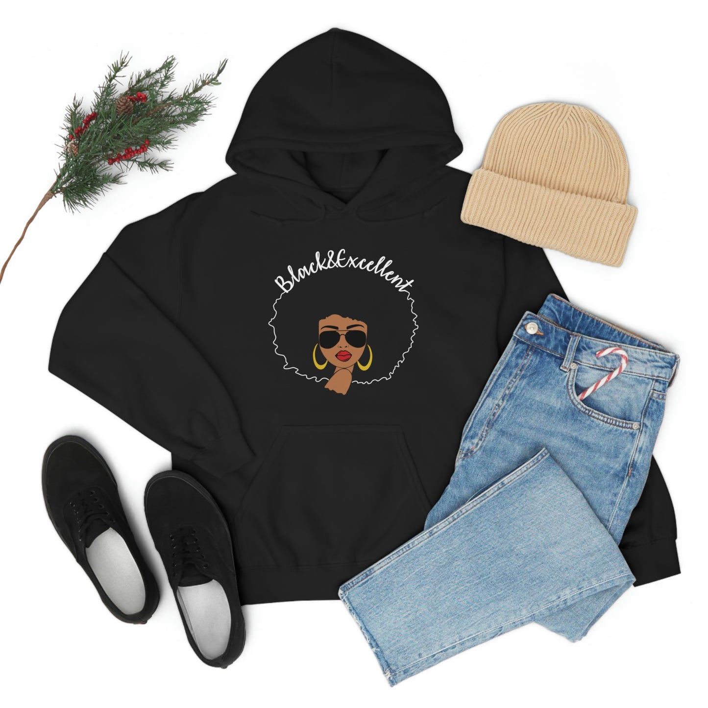 Black and Excellent Heavy Blend Hooded Sweatshirt