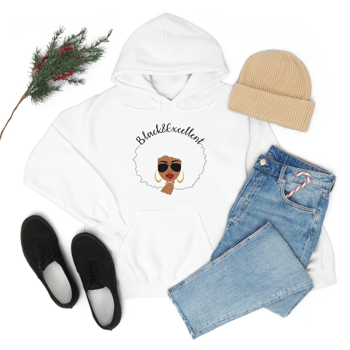 Black and Excellent Heavy Blend Hooded Sweatshirt